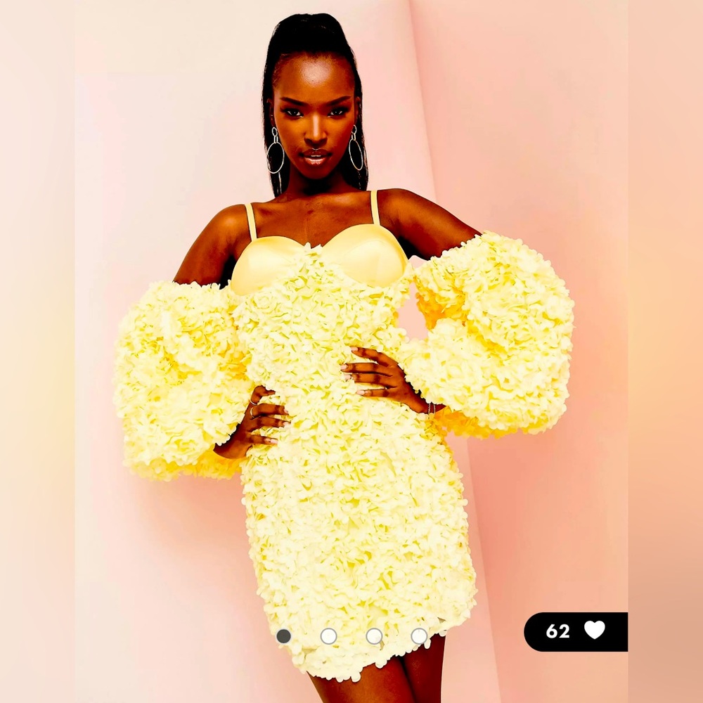 Bright Yellow ASOS LUXE 3D Flower Mini Dress Size 10